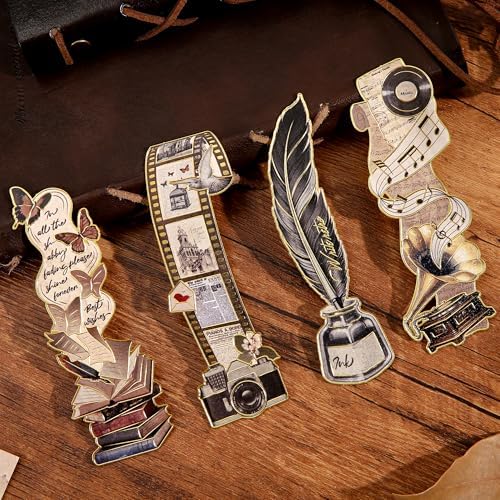 4pcs Vintage Bookmarks for Reading Women & Men, Unique Pretty Cute Metal Book Marks Kit Gifts for Book Lovers, Readers, Writers, Teens, Kids, Fantacy Cool Retro Page Markers Accessories for Bibles
