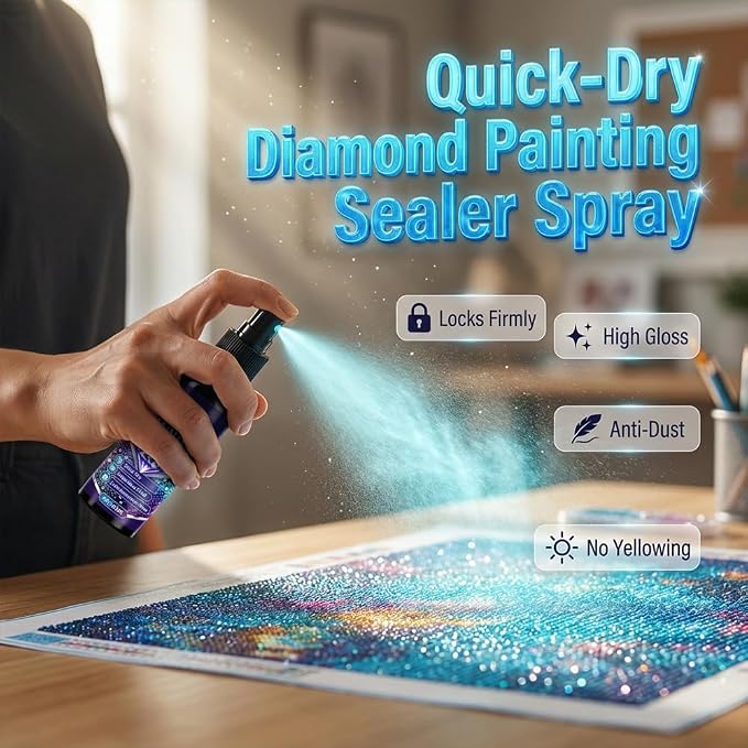Diamond Art Sealer, 2027 New Diamond Painting Sealer Spray, 100ml Quick Dry Gloss Finish Sealant for Diamond Art, Clear Protective Coating to Secure Drills (30ml*1 (1.01 fl oz))