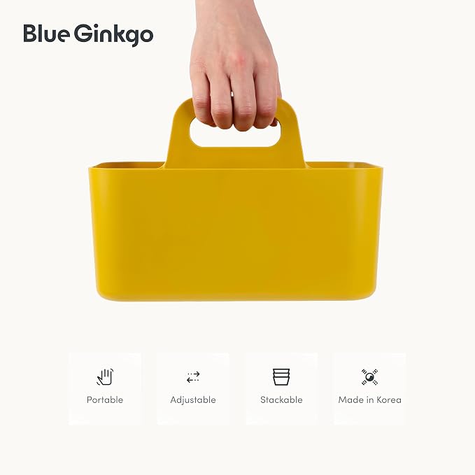 BLUE GINKGO Stackable Organizer Caddy, Rectangle, Yellow, Made in Korea