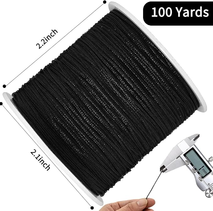 TONIFUL Nylon String Satin Cord for Necklace Bracelet Beading 1mm Black | 100yd Non elastic durable non fading, for Jewelry Making Thread Rattail Macrame Trim Kumihimo Chinese Knot Craft Tags Hanging