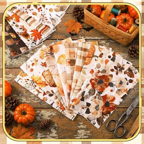 HunnmingRe 20 Pcs 10''x10'' Fall Patterned Quilting Fabric Squares