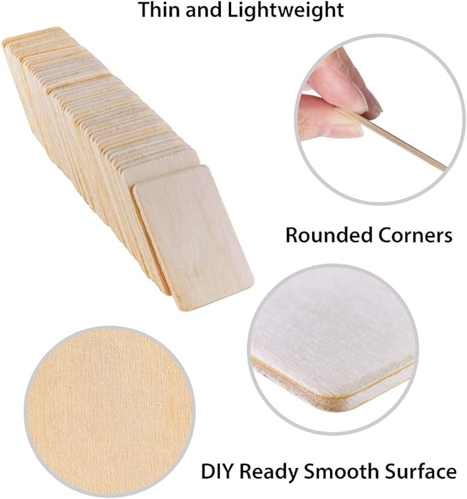 Super Z Outlet 50 Pack Unfinished Natural Wood Rectangle Blank Pieces Wooden Tags Slices for Arts & Crafts, Painting DIY Decorations, Embellish, Burning & Staining (2.08” x 1.37” Rectangle)
