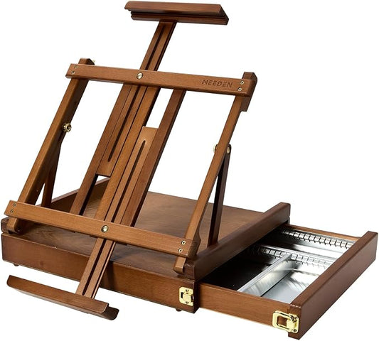 MEEDEN Portable Tabletop Easel for Painting: Artist Sketchbox | Beech Wood - Built-in Art Supply Storage Drawer - Fits 34" Canvas Panels - Adjustable Foldable Plein Air Desktop for Painters