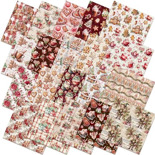 HunnmingRe 20 Pcs 10''x10'' Gingerbread Christmas Quilting Fabric Squares