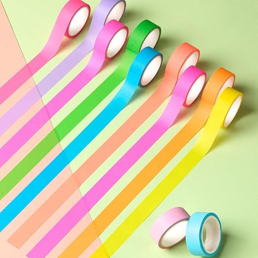 Washi Tape Set 10 Rolls - Colored Decorative Tape | for Bullet Journal, Planner, DIY Arts Crafts, Scrapbooking, Holiday Decoration