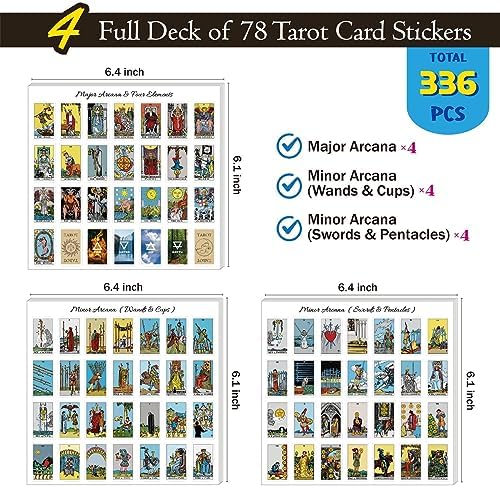 Joyppy Tarot Stickers for Journaling - 336 PCS Mini Tarot Card Stickers for Beginners - 1.25" x 0.78" - Tarot Journal Stickers Based on Rider Waite Tarot Deck, Tarot Cheat Sheet Included