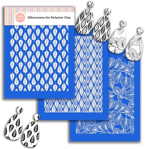 Eucalyptus Silk Screen Stencils for Polymer Clay, 3 PCS Leaf Pattern Silkscreen for Polymer Clay Earring Making, Reusable Silk Screen Stencils for Polymer Clay SSCMB-58