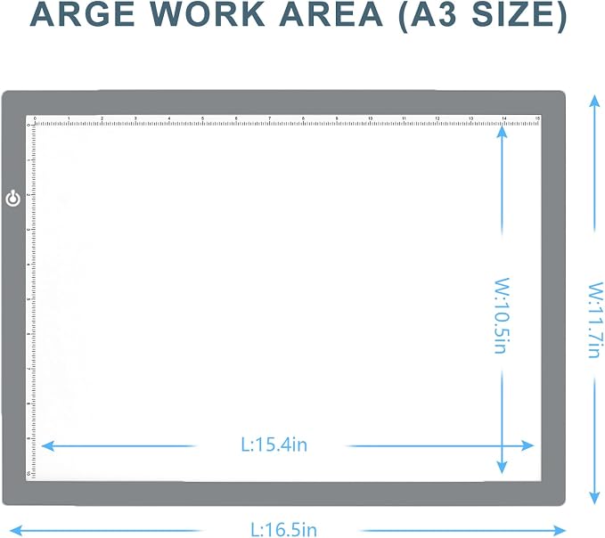 A3 Copy Light Board Tracing Box, Ultra-Thin Adjustable Drawing Tablet USB Power Artcraft LED Tracer Light Pad for Diamond Art Painting Accessories, Sketching, Animation, Quilting, Stenciling (Silver)