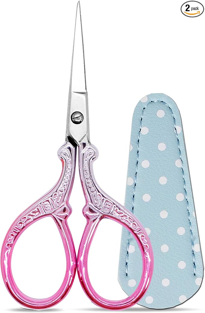 3.6Inch Little Scissors Sewing Scissors with Leather Scissor Cover | Stainless Steel Sharp Tip Craft Scissor for Embroidery Craft Needlework Artwork Cross Stitch DIY Thread