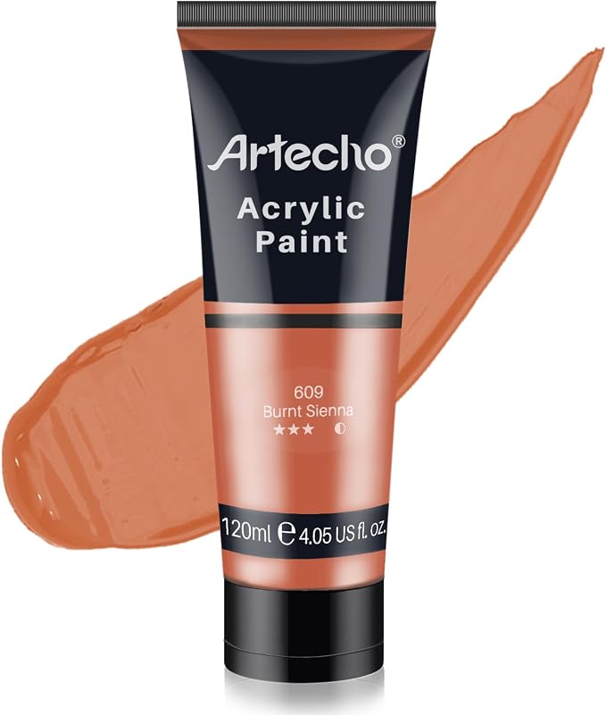 Artecho Acrylic Paint, Burnt Sienna Paint (120ml / 4.05oz) Tubes, Art Craft Paints for Canvas, Rock, Stone, Wood, Fabric, Art Supplies | Semi Glossy Finish, High Pigment Rich Color Craft Paint for Canvas, Rocks, Wood, Fabric, Ceramic, Non-Toxic