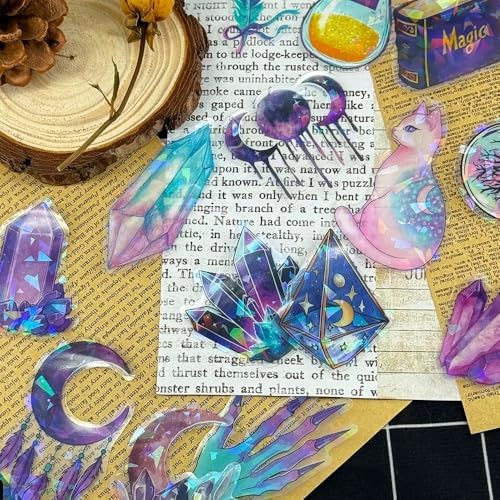 50pcs PET Vinyl Stickers Scrapbook, Self-Adhesive Waterproof Vinyl Sticker for Laptops, Aesthetic Decor Journal Stickers Planner Accessories for Luggage, Water Bottles.Magical Magic