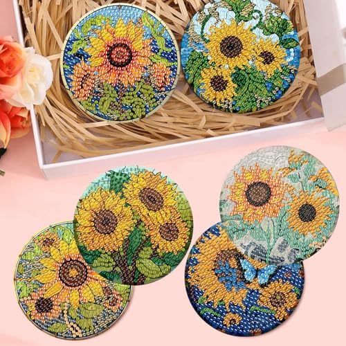 Diamond Art Coasters Kit, 8 Pieces Sunflowers Diamond Painting Coasters Kit