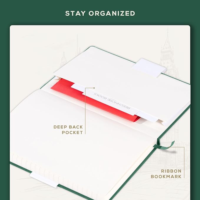 BEECHMORE BOOKS A5 5.8x8.3 Mixed Media Sketchbook 160 GSM/98LB, Gift Box | Hardcover Art Journal with Lay-Flat Binding, 156 Perforated Ivory Pages, Portable Size for Drawing, Ink & Light Watercolor
