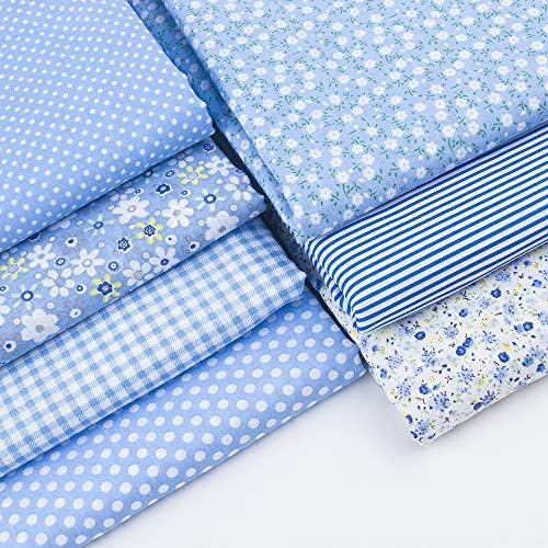Cotton Fabric DIY Making Supplies Quilting Patchwork Fabric Fat Quarter Bundles DIY for Quilting Cotton Patchwork Cushions (Blue, 20" x 20")