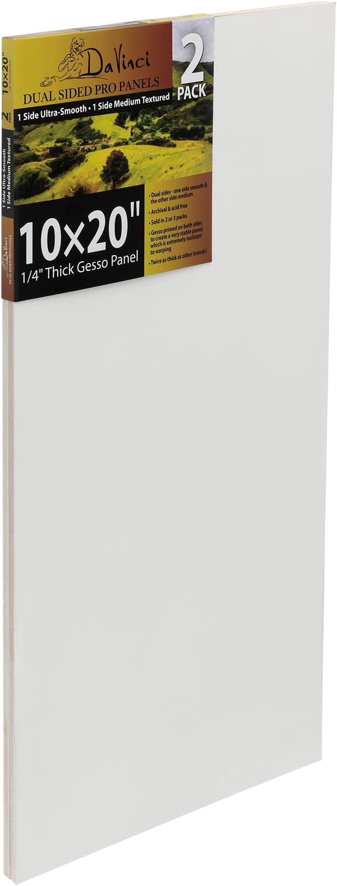 Jerry's Artarama Da Vinci Dual Sided Pro Panel Board - 2-Pack, 10x20 6mm Deep Panels for Painting - Archival, Acid-Free Art Supplies - Ultra-Smooth & Medium Textured Paint Surfaces