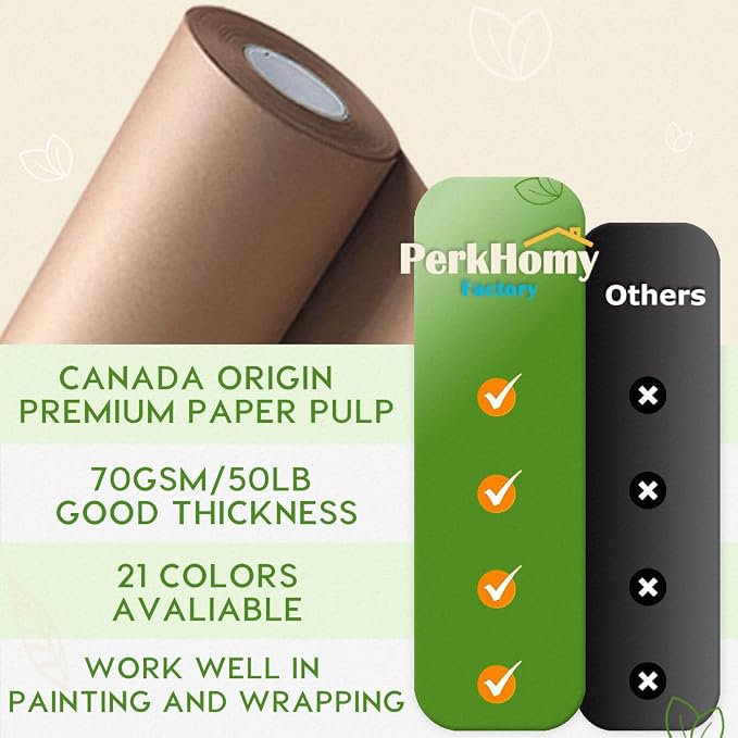 PerkHomy Brown Kraft Paper Roll 48" x 1,800" (150') for Gift Wrapping Bouquet Flower Art Painting Craft Writing Packaging Shipping 80GSM 55LB (Brown, 48" x 150')