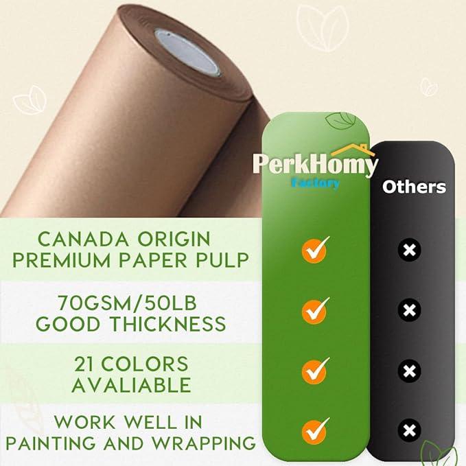 PerkHomy Brown Kraft Paper Roll 36" x 3,600" (300') for Gift Wrapping Bouquet Flower Art Painting Craft Writing Packaging Shipping 80GSM 55LB (Brown, 36" x 300')