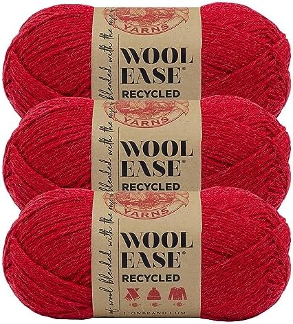 Lion Brand Yarn, Wool-Ease Recycled Crochet Yarn, Red, 3 Pack