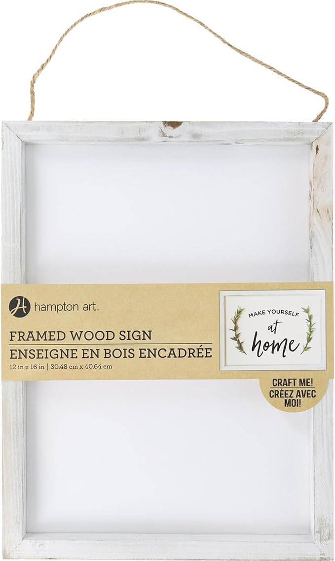 Hampton Art Framed Wood Sign 12"x16" White – Wood Panel Canvas for Crafts, DIY Painting, Wooden Board for Home Décor, Art Projects, Signs & Personalized Designs