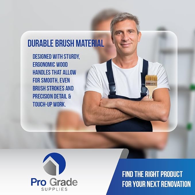 Pro Grade Chip Brushes, Disposable Paint Brushes, Assorted Sizes, 24 Piece | Natural bristle, wood handle | 4 widths, 6 of each | For stain, varnish & glue | Cabinets, furniture, crafts
