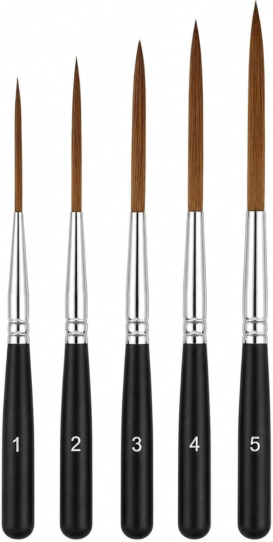 5 Pcs Long Liner Brushes Detail Paint Brushes Extra Long Fine Point Tip Pinstriping Scroll Outlining Brush for Artists Beginners Watercolor Acrylic Painting Marking Outlining Filling Creating Edge
