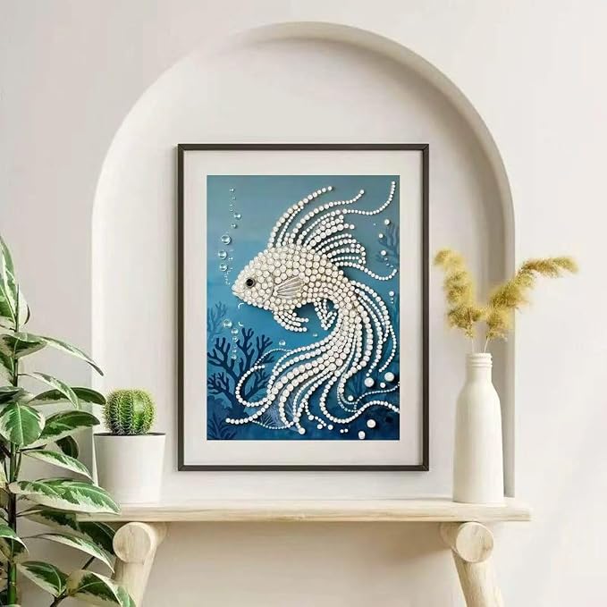 Fish Pearl Diamond Art Kits for Adults, Full Drill Wall Art 11.8X11.8In | 5D Diamond Painting Kits ,DIY Diamond Dots Gem Art Craft, Beginners Home Wall Decor