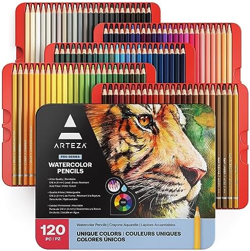 ARTEZA Watercolor Pencils, Set of 120, Water-Soluble Pencils for Drawing