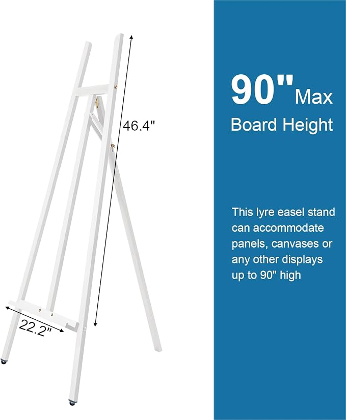 A-Frame Wooden Display Easel, Lyre Beechwood Studio Easel Stand, White