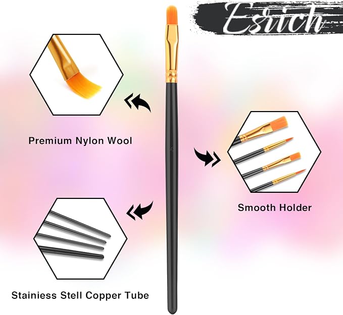 ESRICH 200PCS Paint Brushes, Paint Brush for Acrylic Painting | Artist Paintbrushes for Oil Watercolor, Body Face Rock Canvas, Small Paint Brushes for Kids, Black