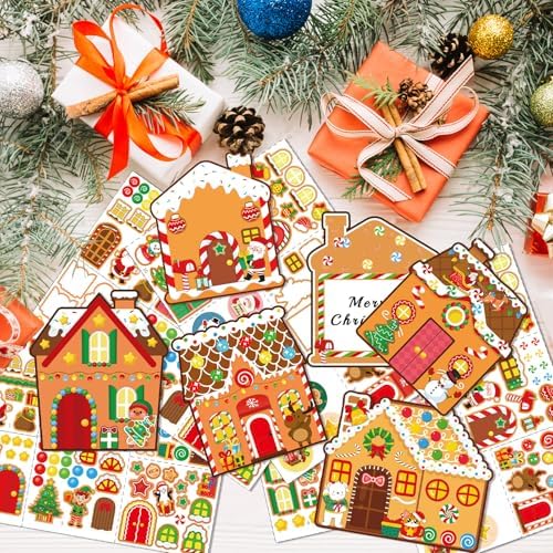 Seagoodbye 40PCS Christmas DIY Gingerbread House Cards Crafts Making Kits Bulk with Envelopes and Stickers, Xmas Make Your Own Holiday Greeting Card Gifts Party Supplies