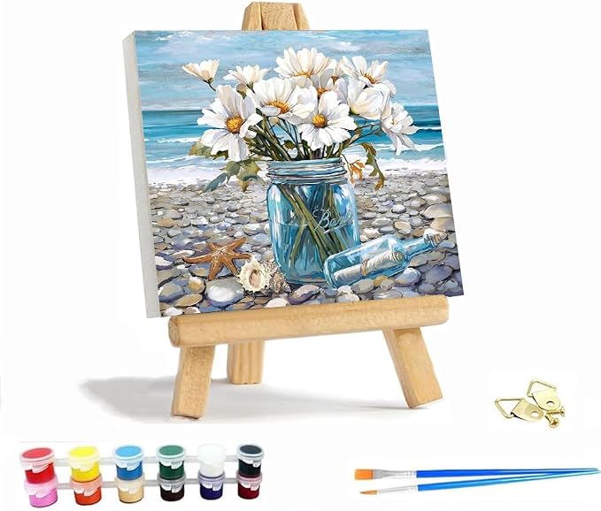 VIGEGU Beach Flowers Paint by Numbers Kit for Adults with Frame | Paint by Number for Beginner DIY Adult Paint by Number Kits for Home Decor 12x12inch