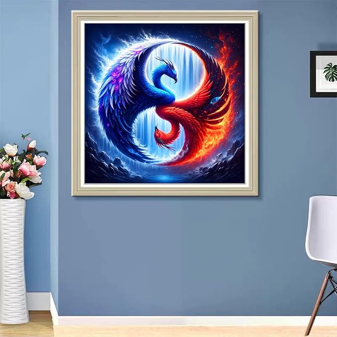 ijbnhd DIY Bird Diamond Painting Kits Taichi Phoenix 5D 14X14IN