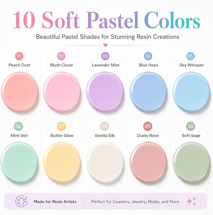 BALTIC DAY Pastel Pigment Paste for Epoxy Resin, 10 Colors, 15g Each | Soft opaque pastel colors for resin jewelry, coasters, tumblers, molds and crafts