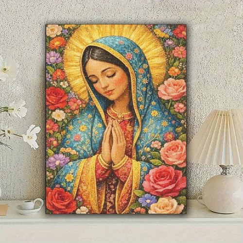 KUFWKEY Virgin Mary Diamond Art Kits for Adults,5D DIY Religion Diamond Painting Kits,Full Round Drill Diamonds Dots,Diamond Mosaic Kits,Gem Art and Crafts, Home Wall Decor 12X16 Inch