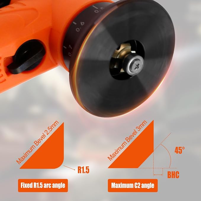 2 in 1 Mini Pneumatic Chamfering Machine, 45° Arc Corner Beveling Trimming Deburring Machine 30000RPM Handheld Chamfering Air Chamfer Tool with 1/4 Inch Air Inlet (C Angle Blades,Orange)