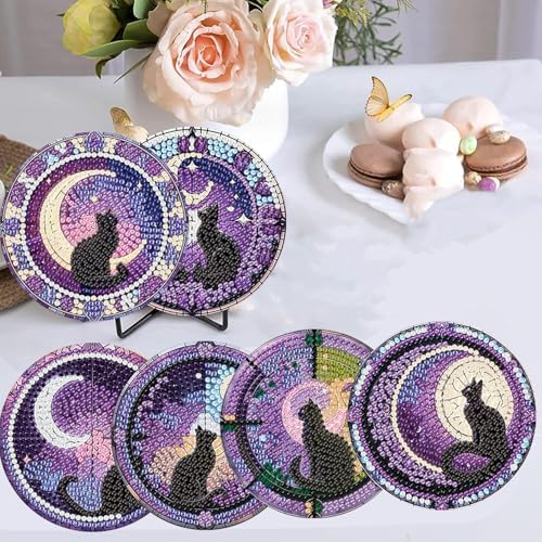 Diamond Art Coasters Kit, 6 Pieces Cat Diamond Painting Coasters Kit