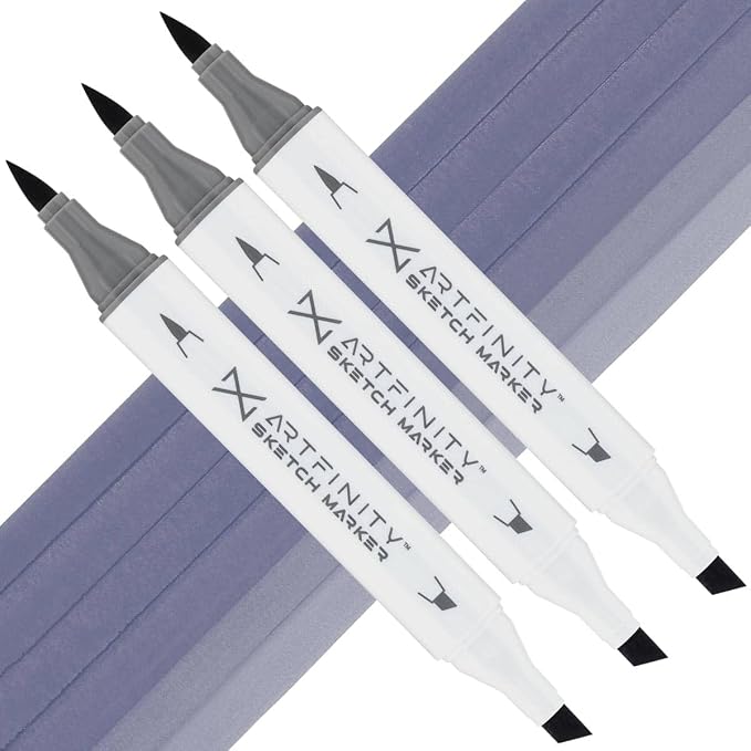 Artfinity Sketch Markers - Set of 3 - Blueberry BV9-5, Vibrant, Professional, Dye-Based Alcohol Markers for Artists, Drawing, Travel, & More
