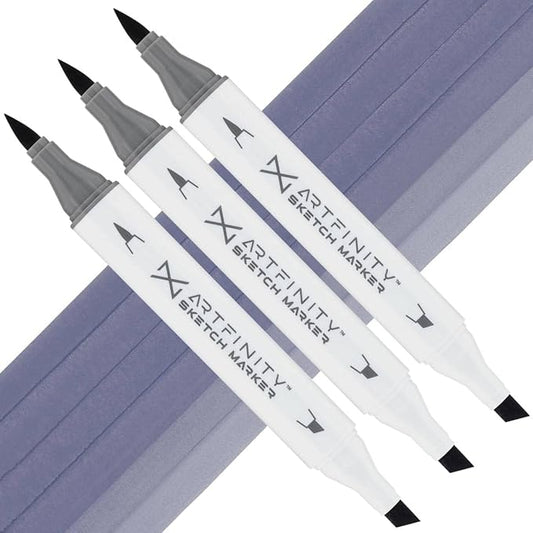 Artfinity Sketch Markers - Set of 3 - Blueberry BV9-5, Vibrant, Professional, Dye-Based Alcohol Markers for Artists, Drawing, Travel, & More