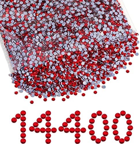 Beadsland Hotfix Rhinestones Bulk, 14400pcs Red Hot Fix Rhinestones for Crafts Clothes DIY Decoration, Light Siam, SS16, 3.8-4.0mm
