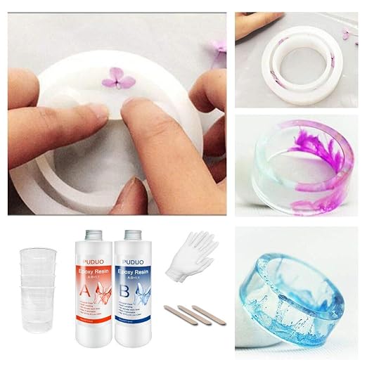 Puduo Epoxy Resin Casting and Coating Kit 32OZ | for Art, Jewelry, Crafts, Bonus 4 pcs Graduated Cups, 3pcs Sticks, 1 Pair Rubber Gloves