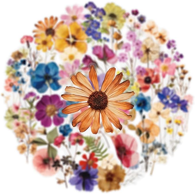 50Pcs Transparent Flora Scrapbook Stickers Pack, Vintage Aesthetic Flowers Stickers for Scrapbook Journal, Waterproof for Water Bottles Laptop Phone Scrapbook Supplies DIY Crafts（Flora）