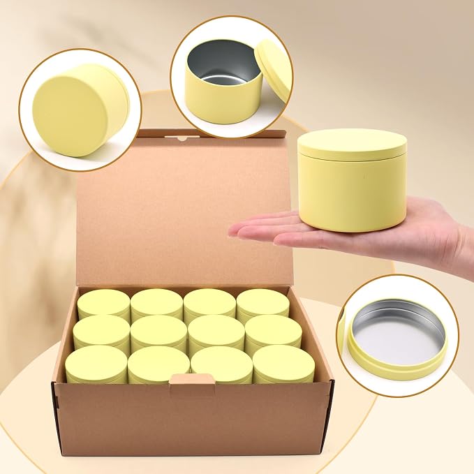 24-Pack 8oz Candle Tins with Lids, Metal Candle Jars for Candle Making, Empty Containers Vessels Bulk for Small Business & Beginners DIY Storage -Yellow/Lemon