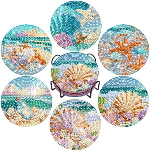 Leatrice 6 pcs Diamond Art Coasters Small Diamond Painting Kits for Adults