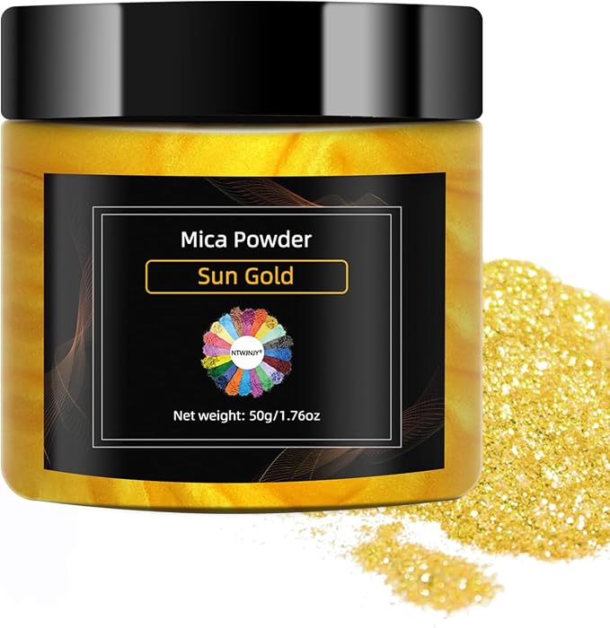NTWJNJY Sun Gold Mica Powder, Natural Shimmer Mica Powder(50g/1.7oz) | for Epoxy Resin/Candle/Soap/Lip Gloss/Slime/Bath Bombs/Quicksand.Car paint pigments.Candle Dye,Soap Making Dye,Resin dye.
