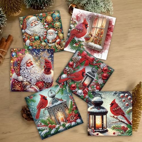 12Pcs Christmas Greeting Card DIY Diamond Art Painting Greeting Cards Blessing Folding Card Kit with White Envelopes Diamond Arts Crafts for Birthday Festival Gift-03
