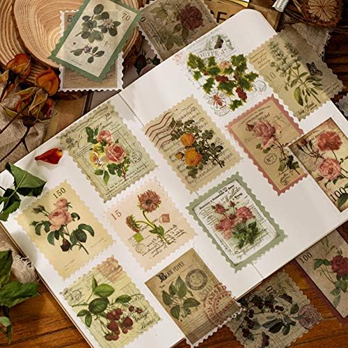 240pcs Vintage Postage Stamp Stickers, Aesthetic Botanical Deco Paper Sticker for Scrapbooking, Journaling Supplies, Planners, Kid DIY Art Crafts, Bullet Journal