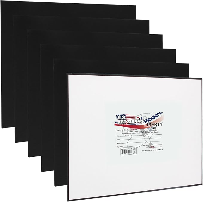 U.S. Art Supply 16 X 20 Inch Black Art Canvas Board Panels 6 Pack - 8 Ounce