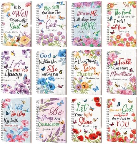 Fullhawl 12 Pack 5D DIY Diamond Art Crafts Kit for Adults Office Supplies Beginner A5 Leather Diamond Painting Gift for Women Art Cover Craft Accessories with Tool (Bible Florals)