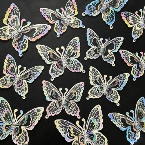 Butterfly Wall Stickers - 60pcs 3D Butterflies Removable Mural Wall Stickers for Home Room Bedroom Decoration Reusable Stickers (Sliver)