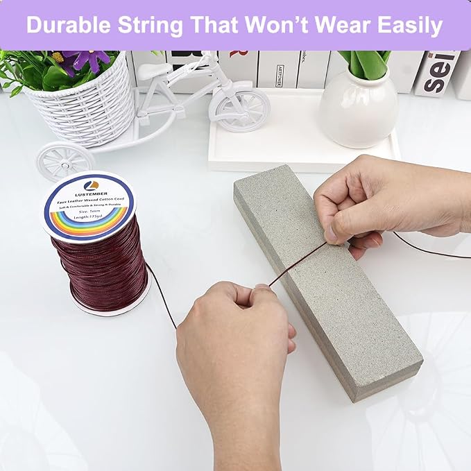 LUSTEMBER 1mm Faux Leather Waxed Cotton Cord, 175 Yards – Durable Necklace String, Soft and Textured Cord for Necklaces, Bracelets, and Jewelry Making